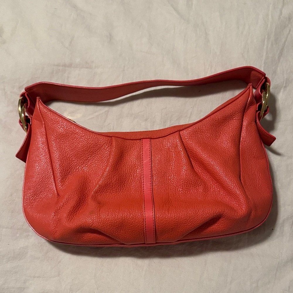 Bulgari Pebbled Leather Shoulder Bag – Coral / Poppy Red
